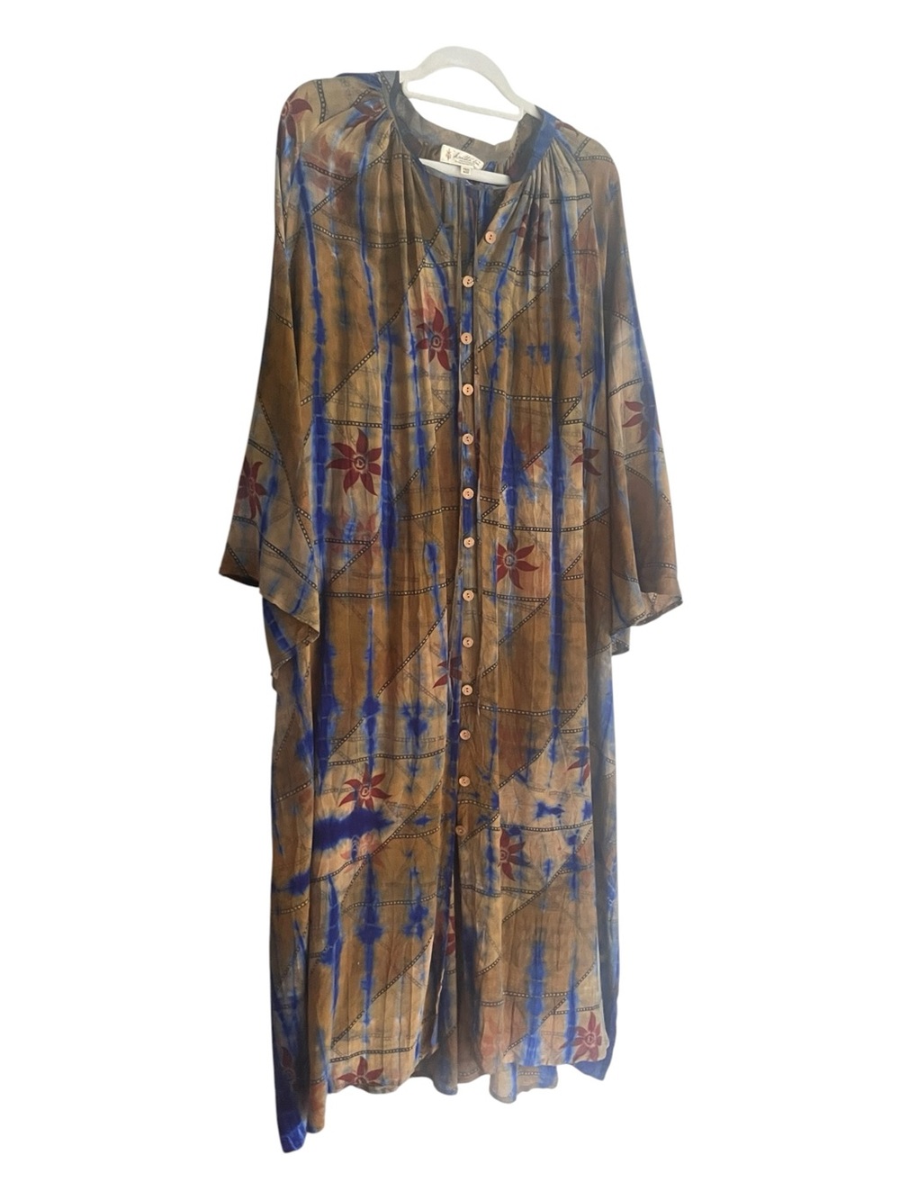 Kantha Bae Crepe Sari Woodstock Duster Dress Maxi Silk Blend One Size OS
